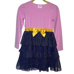 Hanna Andersson girls Tulle Tiered Shimmer dress size 130 US Size 8 Pink Black